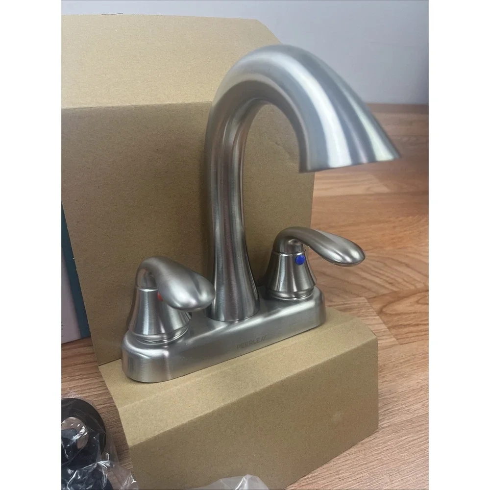 Peerless Two Handle Centerset Bathroom Faucet Brushed Nickel P2578LF-BN, NEW